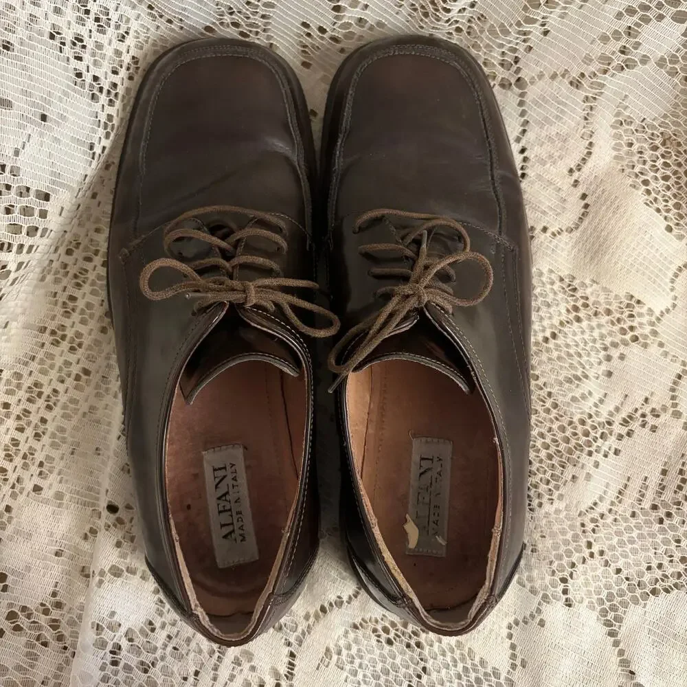 Alfani Men's US 10.5 W Brown Leather Derby Dress Shoes